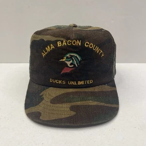 Vintage Ducks Unlimited Camo Corduroy Wood Duck Snapback Hat Cap Mesh USA Made - Picture 1 of 6