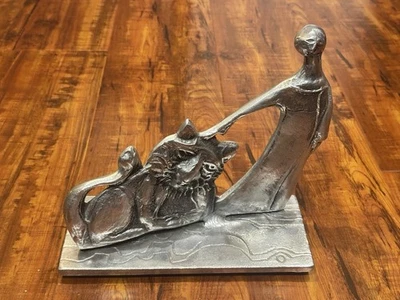 "Escultura rara de colección Don Drumm de aluminio fundido gato león persona 9""" Foto 1 de 4