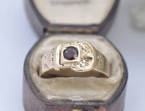 Antiker viktorianischer Schnallenring 9 kt Gold Granat - UK-Größe - R | US-Größe - 8 1/2 - Bild 1 von 10
