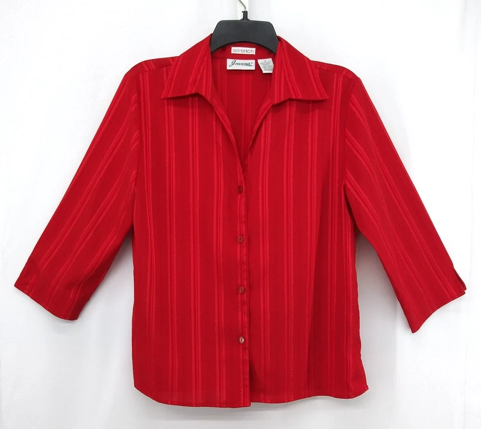 Camisa Joanna para mujer talla S roja metálica a rayas manga 3/4 abotonada Top Foto 1 de 4