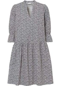 Neu Kleid Gr. 42 Dunkelblau Wollweiß Graphisch Damen Mini Casual Sommerkleid - Bild 1 von 1