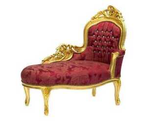 Day Bed Baroque Frame Wooden Gold & Fabric Red, With Gems Damask
