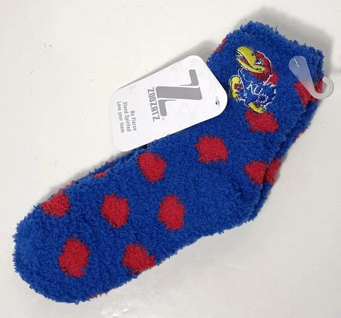 KU Kansas University 2002ATZ Fuzzy Dot Socks Embroidered Logo College Basketball Cover