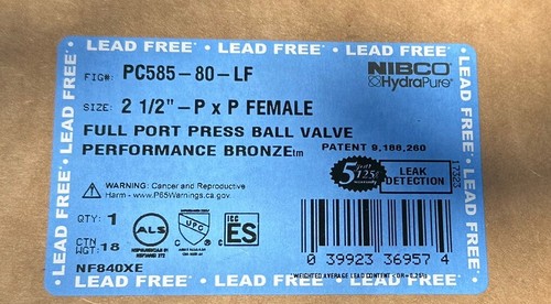 NIBCO 2-1/2 in. Press 250 PSI 2-Piece Bronze Ball Valve PC-585-80-LF ...