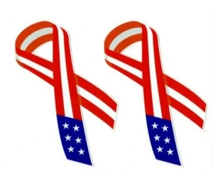 American Flag USA Ribbon Decal Sticker | Size - 2.5" wide x 3.5" tall - Picture 1 of 2