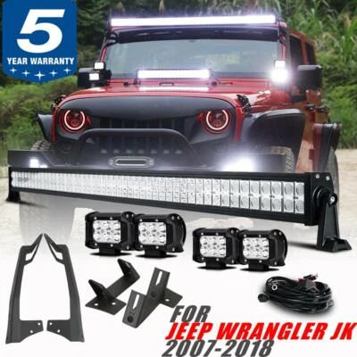 52"INCH LED Light Bar Combo + 4"  PODS Mount Brackets Set for JEEP Wrangler JK - Image 1 of 4