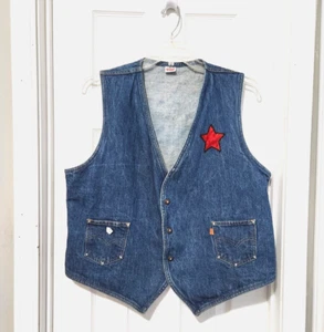 Vtg Levi's Levi Strauss orange tab Denim Jean Vest Star patch Women's XL - Picture 1 of 18