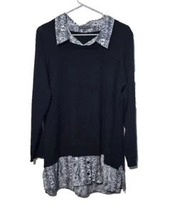 Adrianna Papell Bluse 1X Langarm Kragen Schlangenmuster Business Freizeit vergoldet - Bild 1 von 10