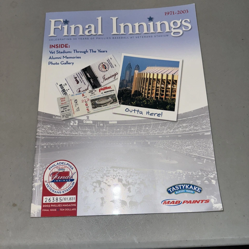 2003 PHILADELPHIA PHILLIES VET STADIUM FINAL INNINGS LAST PROGRAM SCORECARD* - Image 1 of 1
