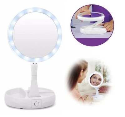 DOPPIO SPECCHIO 21 LED TRUCCO BELLEZZA DA TAVOLO COSMETICI 10X INGRANDIMENTO - Immagine 1 di 4