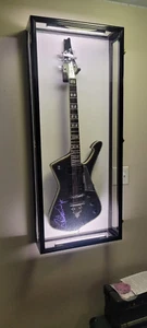 Guitar Display Case Black & White LED Light Gibson Fender Rack Wood Wall Cabinet - Picture 1 of 22