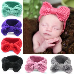 Baby Toddler Cute Bow Turban Elastic Headband Knitted Crochet Hair Band YS327 - Picture 1 of 16
