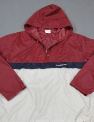 Adidas VTG Trefoil Jacket Men LG Burgundy Blue Gray Windbreaker 1/2 Zip Track - Image 1 of 4