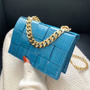 Women Crocodile Pattern Crossbody Bags Lady Chain Shoulder Bag Blue Handbag - Picture 1 of 23