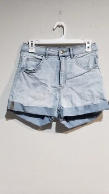 Pantalones Cortos de Denim H&M Tiro Alto Puño Enrollado Elastizado Azul Lavado Claro para Mujer Talla 8 Foto 1 de 4