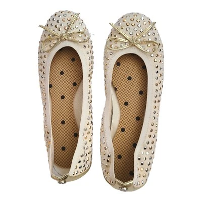 Stuart Weitzman Fannie Tara Ballet Flats White Gold Silver Studded Girls Size 5 - Image 1 of 4