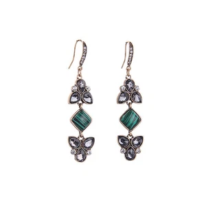 NEW Urban Anthropologie Shimmer Green Bead Grey Trio Rhinestone Drop Earrings - Picture 1 of 1