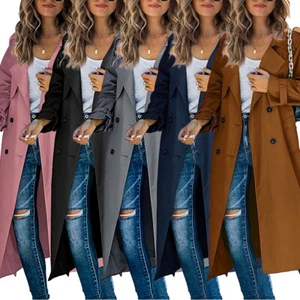 Women Knee Length Double-breasted Trench Jacket Outwear Cardigan Winter Casual - Picture 1 of 14