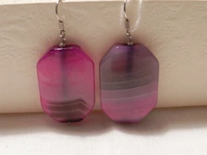 CREAZIONI - Orecchini in argento e agata viola ottagonale- fatti a mano - BIJOUX - Foto 1 di 2