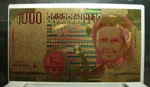BANCONOTA REPUBBLICA ITALIANA 1000 LIRE MONTESSORI PLACCATA ORO - Foto 1 di 2