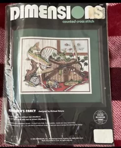NIP Dimensions “Fishermen's Fancy” Counted Cross Stitch Kit 3787 14"x11" - Picture 1 of 3