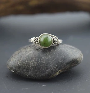 Nephrite Jade Bali Silver Wire Wrap Ring - ANY SIZE - Picture 1 of 10