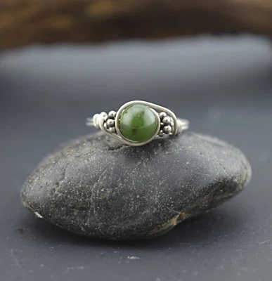 Nephrite Jade Bali Silver Wire Wrap Ring - ANY SIZE - Image 1 of 4