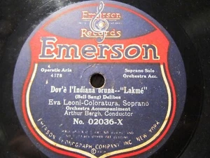 1919 EVA LEONI 1st EMERSON RECORD LAKME Bell Song Rigoletto ARTHUR BERGH 02036 . - Bild 1 von 2