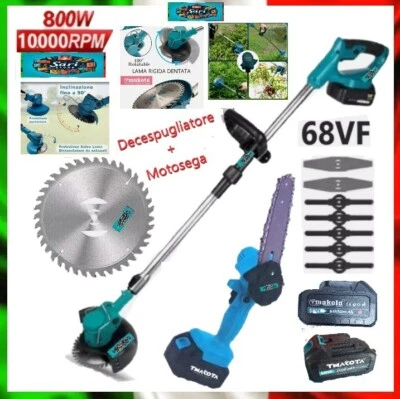 TMAKOTA Decespugliatore Tagliaerba a Batteria 68V + Motosega 6" 2 batterie Tagliabordi