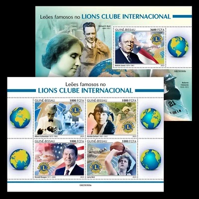 Selos Famous Lions at Lions Club International MNH 2023 Guiné-Bissau M/S + S/S - Imagem 1 de 3