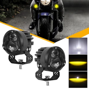 Pair Motorcycle 3" LED Work Light Pods Auxiliary Driving Fog Amber/White Lights - Picture 1 of 8