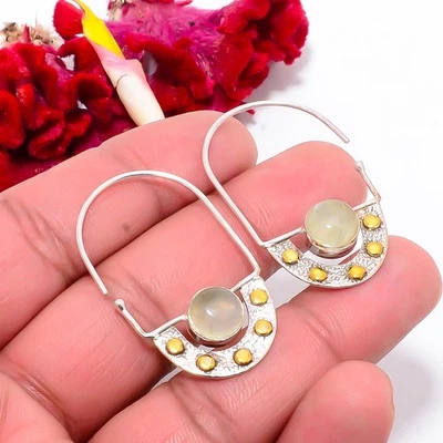 Двухцветные серьги из стерлингового серебра 925 пробы с драгоценными камнями пренит - Южная Африка 1,48 дюйма Su30 - Изображение 1 из 4