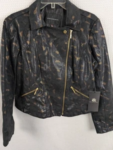 Rock & Republic Black/Copper Metallic Moto Jacket NWT Size XL - Picture 1 of 10