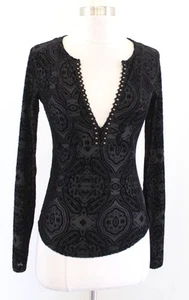 Free People City Limits Black Burnout Velvet Semi Sheer Top Blouse Size XS - Picture 1 of 9