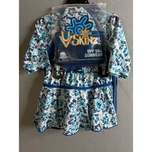 UV Skinz Swim Set Girl 6 UPF 50+ Sun wear 3-Piece Kids Swimsuit with Hat NWT - Picture 1 of 8