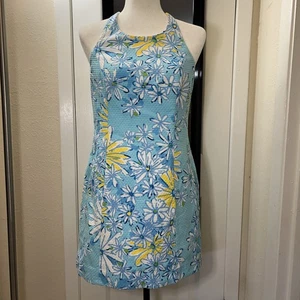 Vestido Lilly Pulitzer Gris Azul Rompeolas Margarita Baile Espalda Corredora Cambio TALLA 4 - Imagen 1 de 9
