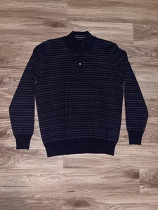 Ferrante Pullover Herren groß marine gestreift Stehkragen Merinowolle Made in Italy - Bild 1 von 7