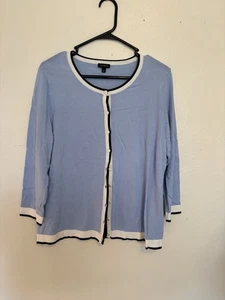 Suéter Cárdigan Talbots Azul Blanco Borde Para Mujer Grande Manga 3/4 Botón Delantero - Imagen 1 de 8