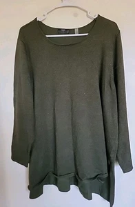 Tahari Sweater Women’s Size 3X Olive Green  Crew Neck High Low - Picture 1 of 3