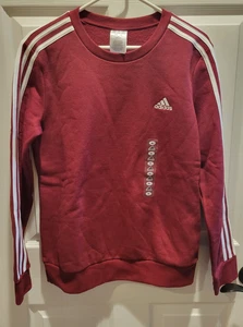 Adidas Women's Burgundy 3-Stripe Cotton Fleece Crewneck Sweatshirt M - Picture 1 of 5