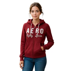 Aeropostale Hoodie Sweatshirt Womens M Red Full Zip Y2K Aero '87 Graphic Logo - Picture 1 of 12