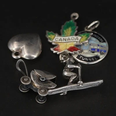 De Colección Plata de Ley - Lote de 5 Dijes Pulsera Cochecito Corazón Surtido - 8.5g Foto 1 de 4