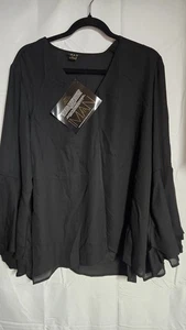 Iman Women Size XL Black Bell Long Sleeve Sheer Shirt Stretch Top NWT - Picture 1 of 14