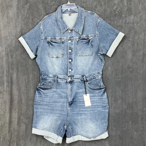 NEW Judy Blue USA Denim Romper Women’s 3XL Short Sleeve Western Summer BOHO NWT - Picture 1 of 14