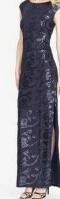 Lauren Ralph Lauren Sleeveless Evening Gown Maxi Length Navy With Sequins Size 4 - Image 1 of 4
