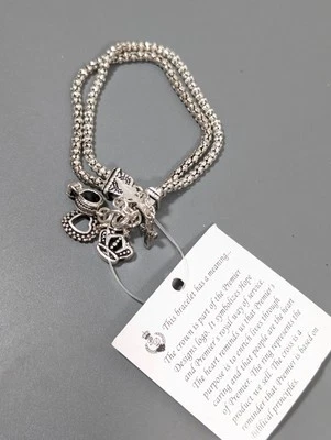 Premier Designs Tono Plata Azafata Dije Pulsera Corazón Corona Anillo Cruz 7.5" Foto 1 de 4