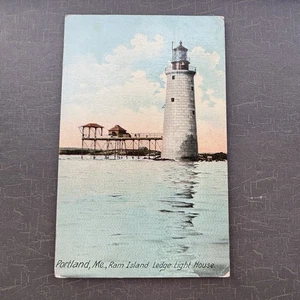 LIGHTHOUSE POSTCARD Portland ME Ram Island Ledge Light House Leighton - Picture 1 of 2