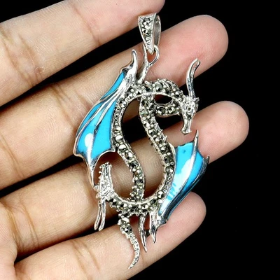 925 Пробы подвеска бирюза марказит драгоценный камень дракон ювелирных изделий - Изображение 1 из 4
