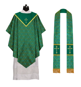 Grünes Mops Messgewand Gewand mit Western Kreuz Motiv und passender Stola - Bild 1 von 3