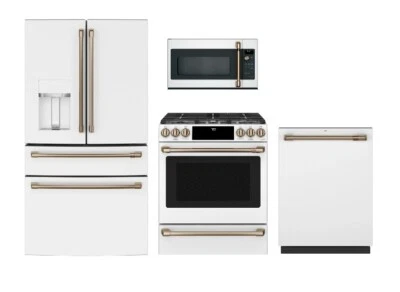 GE Cafe Matte White Package with Brushed Bronze Handles - Image 1 of 4